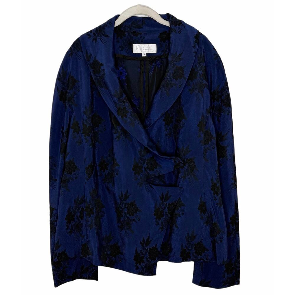 Marie Saint Pierre Canada Blue Black Floral Collared Wrap Blazer Size 5